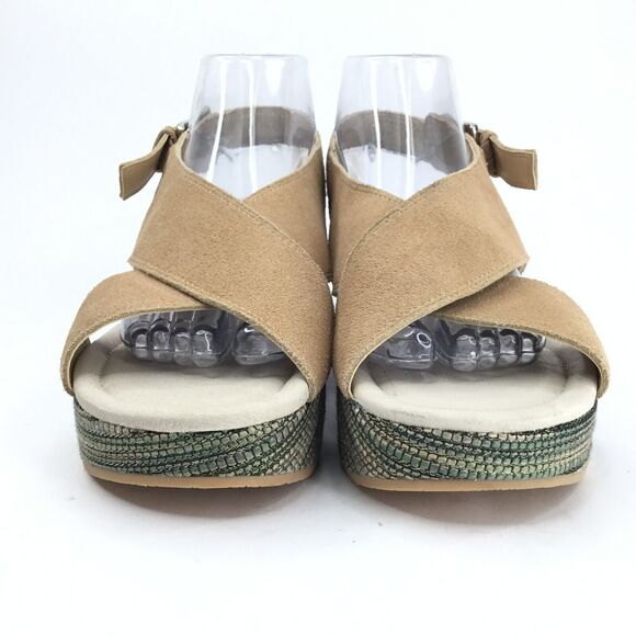 Donald J Pliner Sahar Wedge Sandal Womens 9.5 Tan Suede Crisscross Straps Padded - Picture 4 of 13